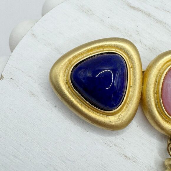 Vintage Mogul Style Pink Faux Gripoix Gold Tone Large Brooch Pin With Drop Pearl - Picture 4 of 9